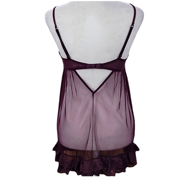 Victoria's Secret Nightie Purple Sheer Tulle Flyaway Front Cutout Back Lace Trim - Picture 4 of 10